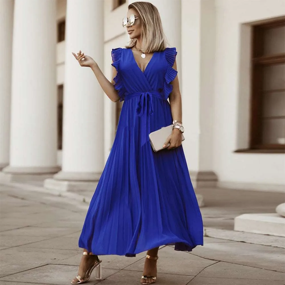 Women's Elegant Ruffle Sleeve Slim Fit Chiffon Dress