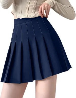 Womens Girls Solid Pleated Skirt Basic Skirt Aline Design Skirt Formal Skirt Set for Women