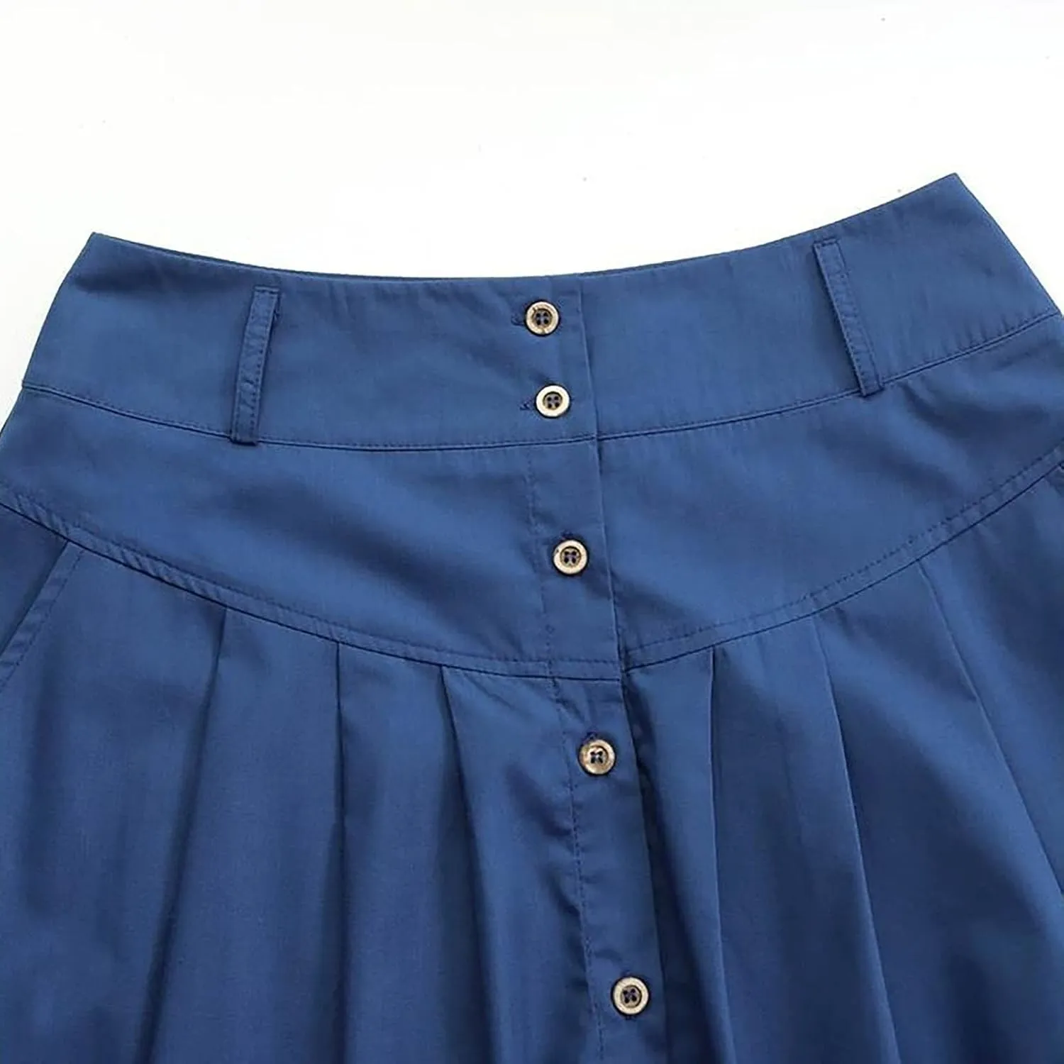 Women's Spring and Summer Casual Loose Solid Color A Line High Waist Skirt with Pocket Buttons Fashion Skirts for