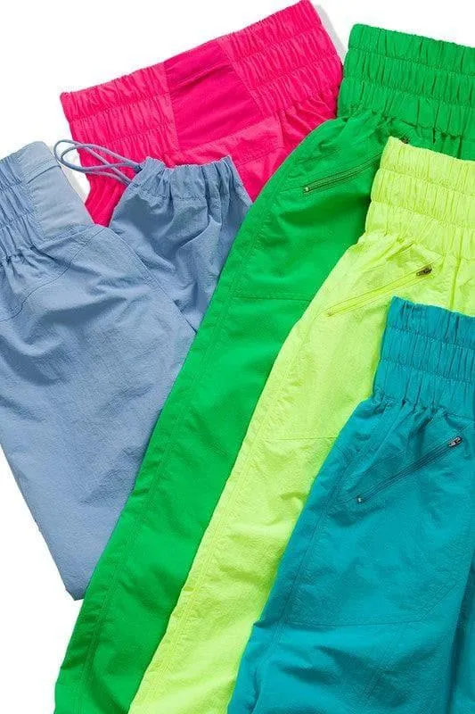 ZENANA Windbreaker Smocked High Waisted Joggers